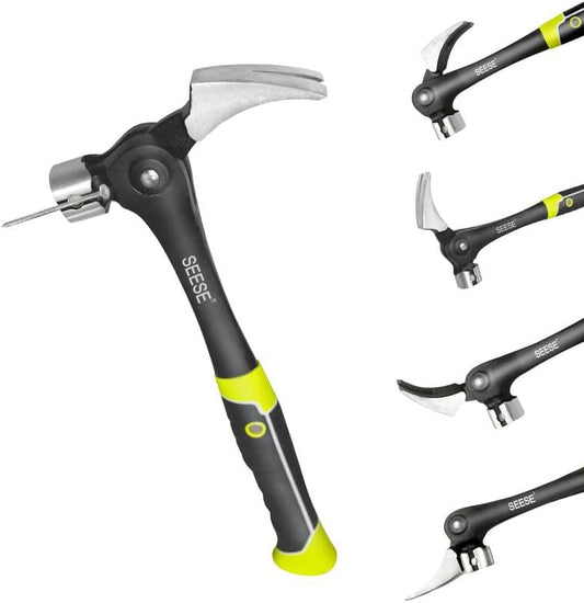 Adjustable Claw Hammer with Magnetic Nail Starter – Heavy Duty Framing Hammer for Nail Pulling, Demolition & DIY Projects
