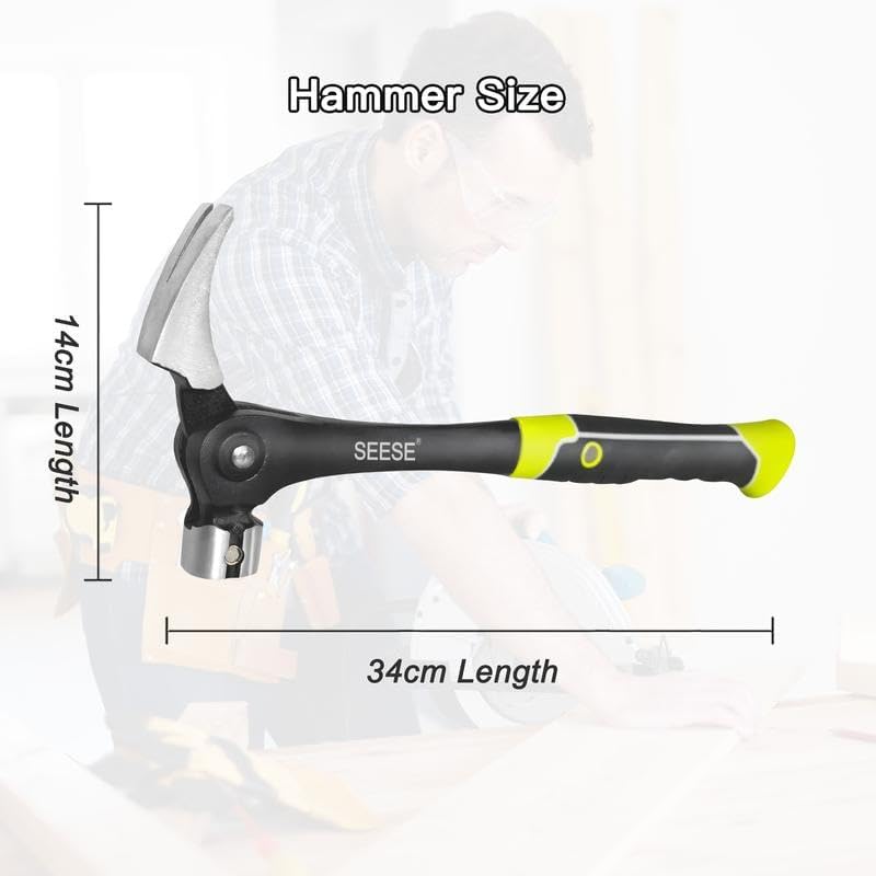 Adjustable Claw Hammer with Magnetic Nail Starter – Heavy Duty Framing Hammer for Nail Pulling, Demolition & DIY Projects