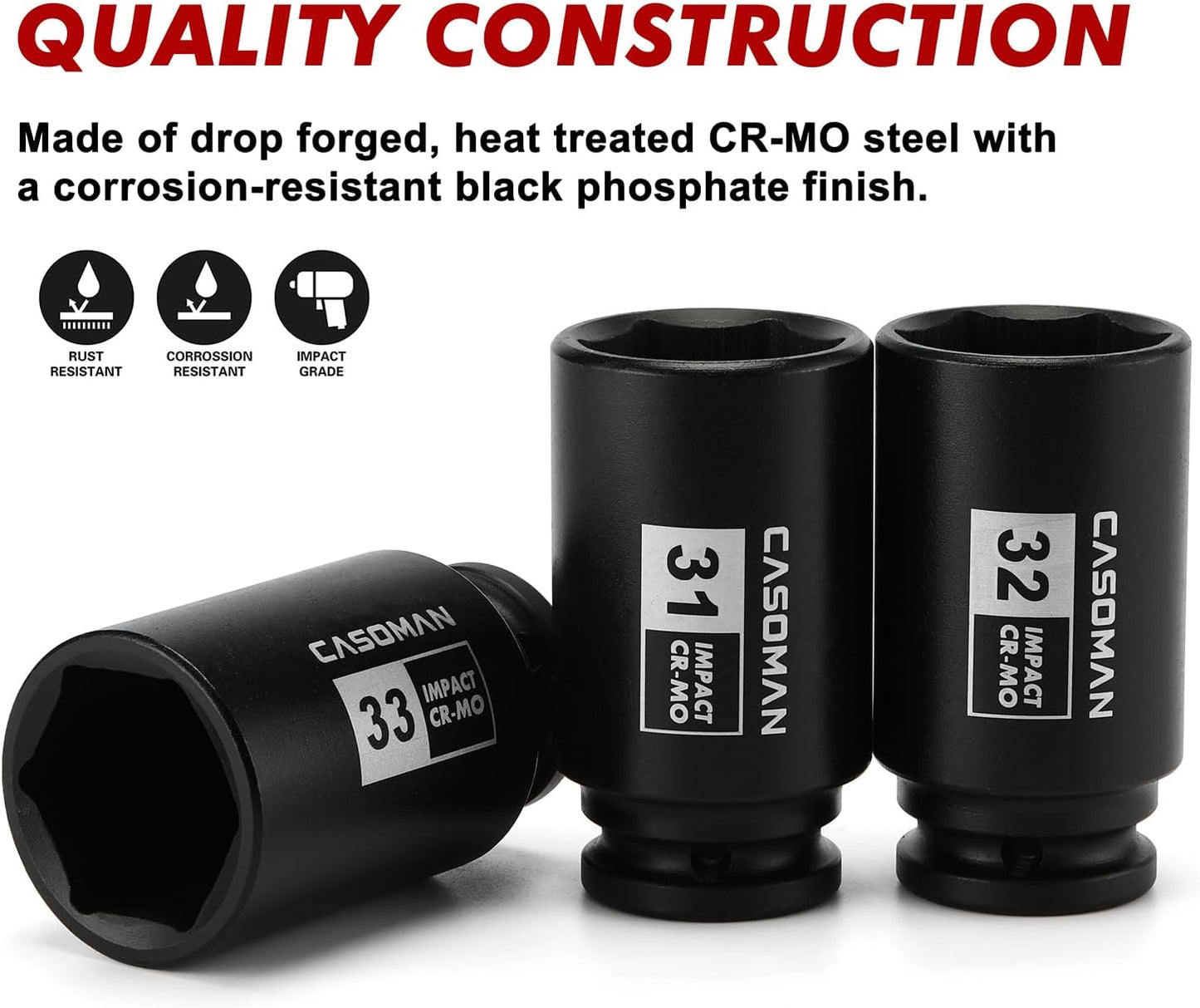 9PCS 1/2" Drive Deep Axle Nut Impact Socket Set – 29mm–38mm 6-Point CR-MO Deep Impact Sockets for Wheel Bearing, Hub & Suspension Repair