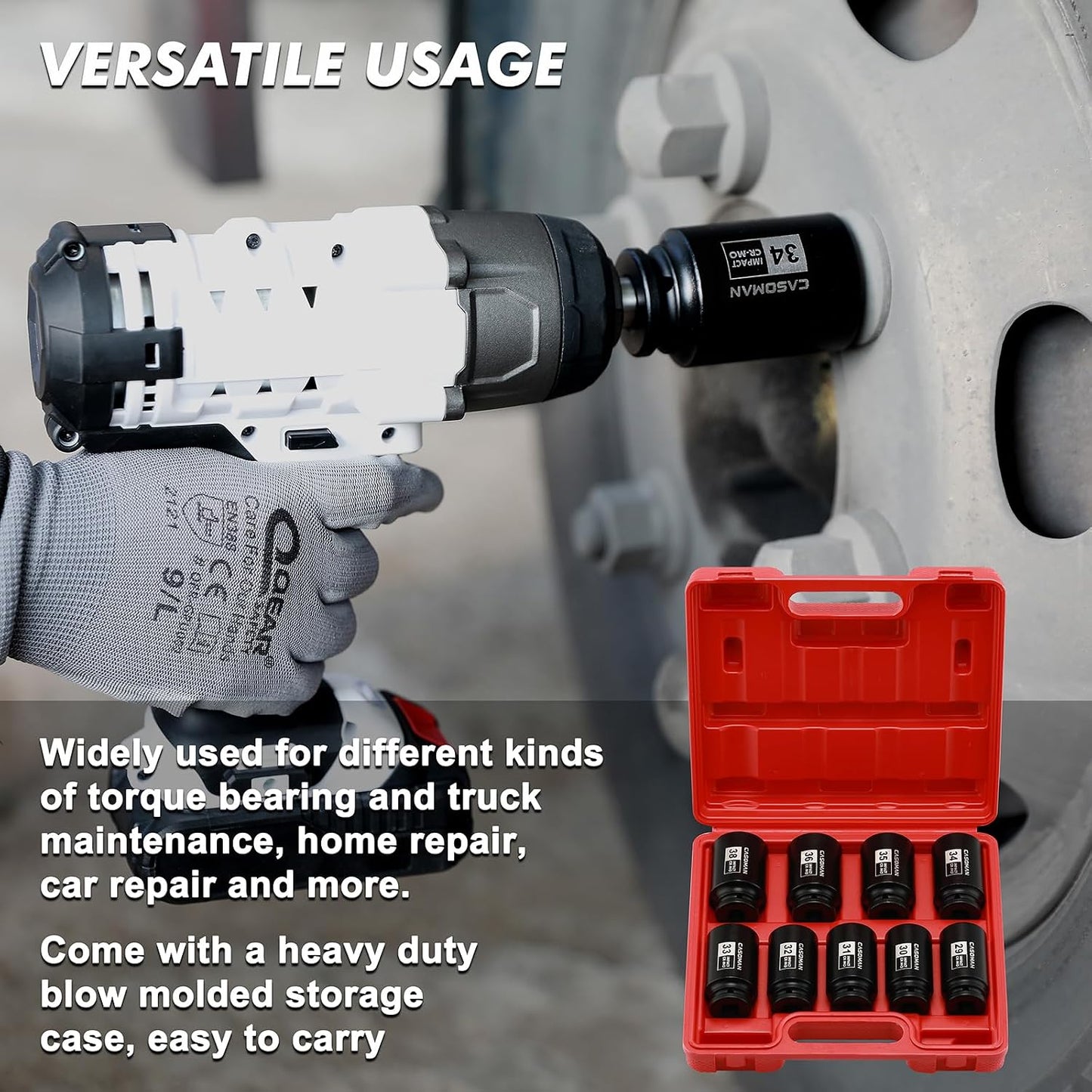9PCS 1/2" Drive Deep Axle Nut Impact Socket Set – 29mm–38mm 6-Point CR-MO Deep Impact Sockets for Wheel Bearing, Hub & Suspension Repair