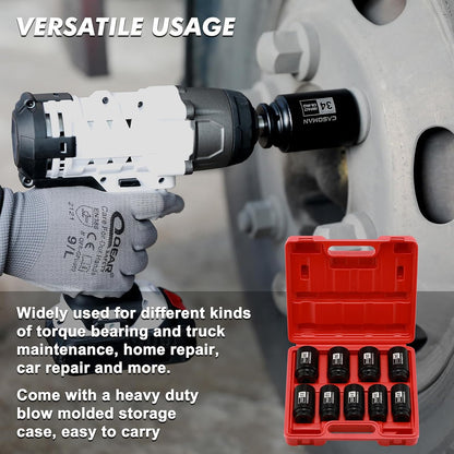 9PCS 1/2" Drive Deep Axle Nut Impact Socket Set – 29mm–38mm 6-Point CR-MO Deep Impact Sockets for Wheel Bearing, Hub & Suspension Repair