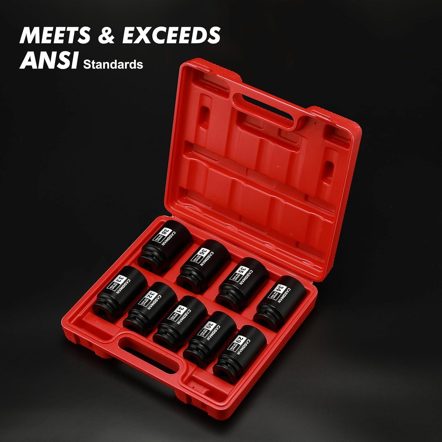9PCS 1/2" Drive Deep Axle Nut Impact Socket Set – 29mm–38mm 6-Point CR-MO Deep Impact Sockets for Wheel Bearing, Hub & Suspension Repair